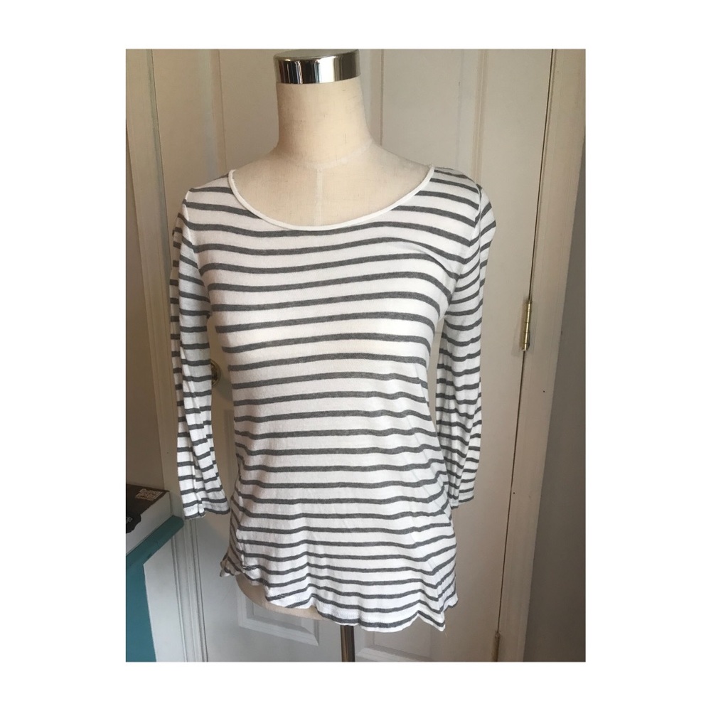 Ann Taylor Gray & White Striped Top